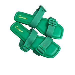 Cuccoo Green Double Buckle Slide Sandals Square Toe Size 10